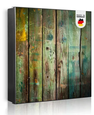 Zdjęcie produktu dla banjado metalowa szafka na klucze, duża 30x30 cm z 32 haczykami, może służyć jako tablica magnetyczna, czarny korpus, zawias po prawej stronie, Grünes Holz [SKG1 12157]