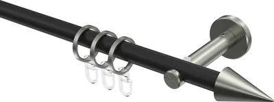 Produktbild von Interdeco Gardinenstange / Vorhangstange Schwarz / Edelstahl-Optik, Typ Medium Scarano (Kegel), 16 mm Ø 1-läufig, 180 cm