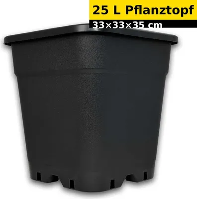 Produktbild von Pflanztopf 25 L 33x33x35 cm | Viereckiger Kunststoff-Blumentopf Schwarz | Stabil & Wiederverwendbar für Indoor & Outdoor