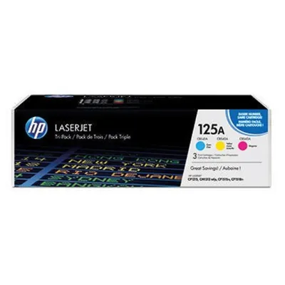 Obrázok produktu pre HP Trojbalenie (azúrová/purpurová/žltá) originálnych tonerových kaziet 125A LaserJet, 1400 strany, Azúrová, Purpurová, Žltá, 3 kusov