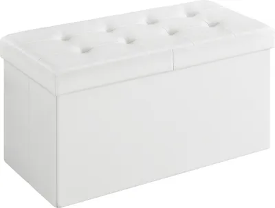 Zdjęcie produktu dla SONGMICS Skrzynia siedziska składana 80L przestrzeń do przechowywania 76x38x38cm ładowność do 300 kg biały