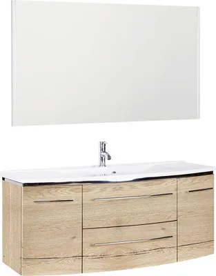 Produktbild von Marlin Badmöbel-Set 3040 BxHxT 122,4 x 198,2 x 48 cm Frontfarbe eiche natur mit Waschtisch Mineralmarmor weiß, Spiegel m