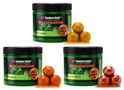 Produktbild von Tandem Baits 3-er Set Carp Food Boosted Hookers Flavour Mix No 2, Karpfenfutter, Karpfen Angeln ohne Mühe, Köder Große-Fische-Angeln, Karpfenzubehör Profis & Hobby-Angler, Angelfutter 18mm 3g