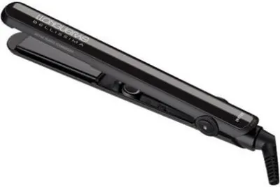 A black hair straightener is shown against a white background.