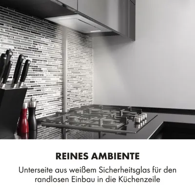 Produktbild von Klarstein Hektor Dunstabzugshaube Einbauhaube - Dunstabzugshaube, Unterbauhaube, 52 cm breit, 190 Watt, 530 m³/h Abluftleistung, LED-Touch-Panel, Kochflächenbeleuchtung, Timer, Glas, weiß