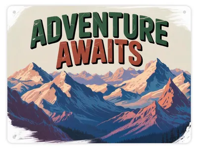 Produktbild von Adventure Awaits Bergpanorama Metallschild XL in 21x28 cm