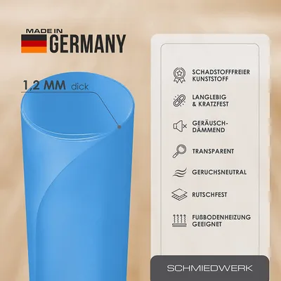 Produktbild von Bodenschutzmatte, Bürostuhlunterlage, Schutzmatte, 120 x 80 cm, farbig, blau