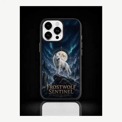 Immagine prodotto di Custodia per iPhone 16 Pro, cover protettiva per cellulare con motivo Frostwolf – LUNØIR ©