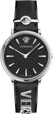 Produktbild von Versace VE8104122 V-Circle Lady silber schwarz Leder Armband Uhr Damen NEU