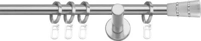 Produktbild von SN Deco Gardinenstange Rennes, 19 mm, 1-läufig, Stahl, Komplett-Set mit Ringen, Auflageträger, 320 cm, edelstahl optik