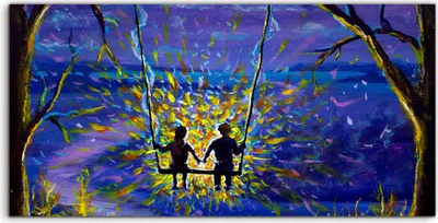 Produktbild von Coloray Acrylbild 140x70  Wandbild Acrylbilder Kunst Paar auf einer Schaukel im Wald