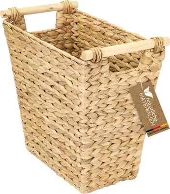 Produktbild von Papierkorb, Aufbewahrungskorb mit Holzgriffen aus Wasserhyazinthe | 36x19x33 cm