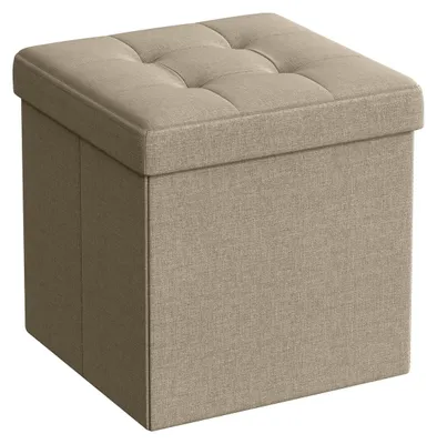 Immagine prodotto di Pouf contenitore pieghevole color cammello effetto lino