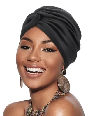 Immagine prodotto di Turbante da donna, pre-annodato, copricapo per chemioterapia, realizzato in misto cotone, colore nero