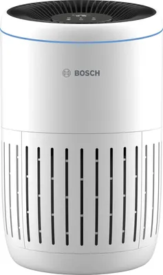A white Bosch air purifier with a black top and a blue accent ring.