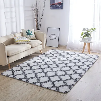 Image de Tapis de sol rectangulaire Tapis Shaggy Soft Fur Chaise Couch Housse Tapis, Blanc, 120X160CM
