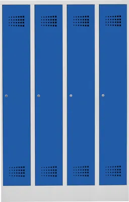 Produktbild von STIER Garderobenspind Premium mit Sockel 4 Abteile Zylinderschloss lichtgrau/enzianblau