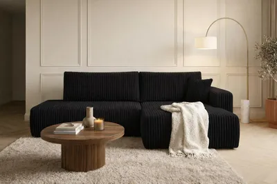 Produktbild von Kaiser Möbel Ecksofa mit Schlaffunktion und Bettkasten, Cordstoff Tilia, Schwarz, Rechts, OPEN XL