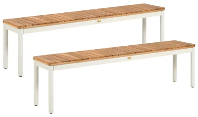 Produktbild von BELIANI Gartenbänke 2er Set Braun Akazienholz Metall mit Latten Modern Outdoor Außenbereich Garten