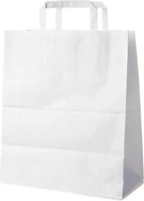 Produktbild von 250 Papiertragetaschen weiß 32 + 16 x 39 cm – Tortentragetaschen mit Innenhenkel