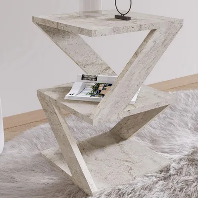 Produktbild von Dovera - Couchtisch, 30x30x54h cm Weiß Marmor, 2 Fächer
