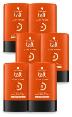 Productafbeelding van 6 x Taft Men Maxx Power Gel 8 - Stylinggel - 300 ml - Voordeelverpakking - 6 stuks
