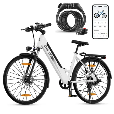 Produktbild von Qekud F26 pro 26-Zoll MTB Trekking E-Bikes 250W Motor mit APP 21-Gang City E-Bike Weiß mit APP