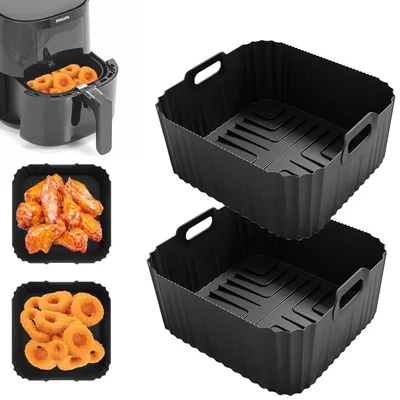 Image de Moules en silicone pour friteuse à air chaud - Accessoire résistant à la chaleur - Lot de 2 - Noir - Compatible avec les appareils de 4,1 litres