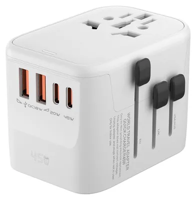Produktbild von Energizer Internationaler Reiseadapter ETC450, 45 W, 2 USB-C-Anschlüsse, 1 USB-A-Anschluss, weiß