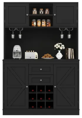 Produktbild von Küchenschrank - Küchenbuffet/Sideboard - 4 Türen - 2 Schubladen - Verstellbare Einlegeböden - Weinregal - Schwarz