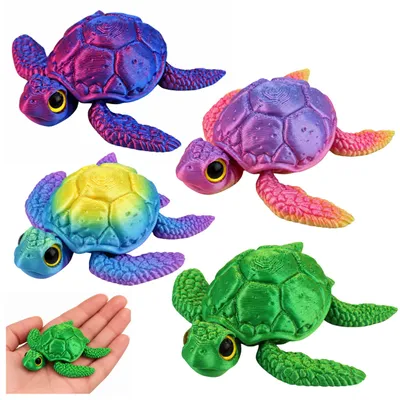 Produktbild von 3D-Meeresschildkrötenfigur, beweglicher Flossenkopf, blaugrün, 8 cm