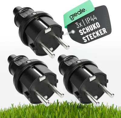 Obrázok produktu pre ABSINA 3x bezpečnostná zástrčka s ochranou proti ohybu - gumová bezpečnostná zástrčka na vonkajšie použitie, 2-pólová, 250V, 16A, 3,7kW a IP44