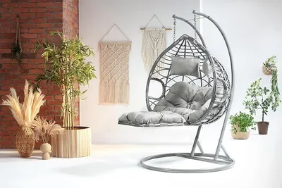 Produktbild von 2-Sitzer Hängesessel mit Gestell Garten Terrasse Outdoor grau mit Verstellbarer Grauer Fußstütze