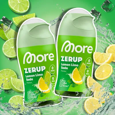 Produktbild von 2× MORE Zerup Zero Sirup Lemon Lime Soda Getränkesirup ohne Zucker mit Limettensaftkonzentrat | 2 × 65 ml