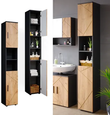 Produktbild von Badschrank Vicco Irma Goldkraft Eiche/Anthrazit 30 x 192 cm, Model 36707