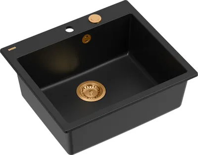 Produktbild von QUADRON Spülbecken 1-Becken Spüle | Größe: 57 x 50 x 22 cm | MORGAN 110 | Unterbauspüle Granitspüle aus GraniteQ mit Siphon | Matt Schwarz & Kupfer