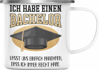 Produktbild von Trendation - Bachelor Abschluss Geschenk Emaille Tasse Prüfung Bestanden Uni Graduation Geschenkidee - Lasst Und Einfach Annehmen Dass Ich Immer Recht Habe (Silber)