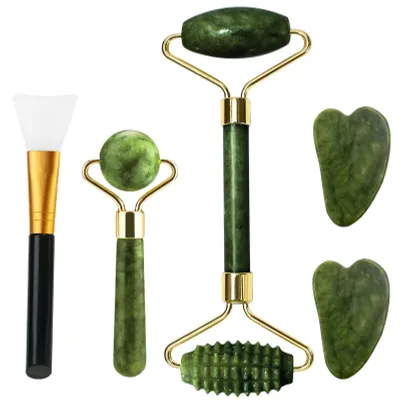 Productafbeelding van Gua Sha Steen en Gezichtsroller Set van Natuurlijke Jade