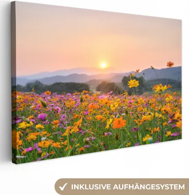 Produktbild von OneMillionCanvasses® - Leinwandbilder - 140x90 cm, Blumen - Sonnenuntergang - Berg, Wandbilder Kunstdruck Wanddekoration