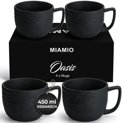 Image de Mug en céramique - Lot de 4 - 450 ml - Noir - Pour café et thé