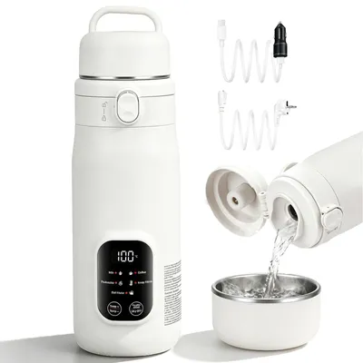 Reise-Wasserkocher 500 ml, 5 Temperaturen, USB/AC, Edelstahl
