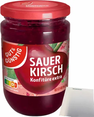 Produktbild von Gut & Günstig Sauerkirsch Konfitüre Extras (450g Glas) + usy Block