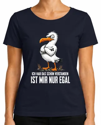 Imagen del producto de Camiseta para mujer con el texto "Ya lo entiendo, me da igual", estilo sarcástico, color azul marino, talla XL