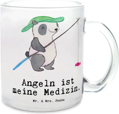 Produktbild von Mr. & Mrs. Panda Teetasse Panda Angeln - Transparent - Geschenk, gehen, Angelsport, Pott, Hobbyangler, Glas, Tee Tasse, Häferl, Haferl, Angler, Angelverein
