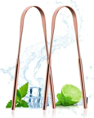 Image de Cure-langue en acier inoxydable Set de 2 pièces Soins buccaux Cleaner Tongue Scraper contre la mauvaise haleine - Or rose