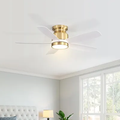 Produktbild von Sofucor 106,5 cm moderner Deckenventilator mit 5 Flügeln und Beleuchtung, goldfarben, Gold