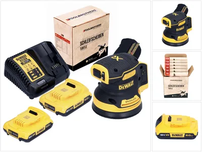 Produktbild von Toolbrothers TURTLE Schleifscheiben Set + DCW 210 D2 Akku Exzenterschleifer 18 V 125 mm Brushless + 2x Akku 2,0 Ah + Ladegerät