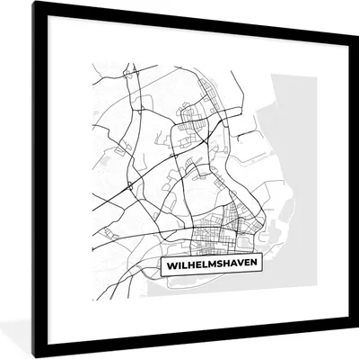 Produktbild von MuchoWow® Gerahmtes Poster Wilhemshaven - Karte - Stadtplan 40x40 cm - Poster mit Schwarzem Bilderrahmen Wandposter Rahmen Foto Bilder - Poster - Plakat im Rahmen