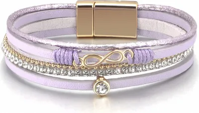 Produktbild von Boho-Armband für Damen - lila mit glänzendem Riemen und goldenen Akzenten