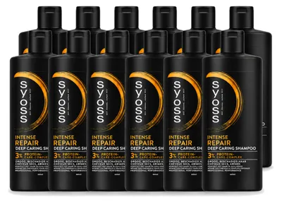 Imagen del producto de 12 botellas de champú reparador Syoss para cabello seco y dañado, 440 ml - Paquete económico - 12 unidades